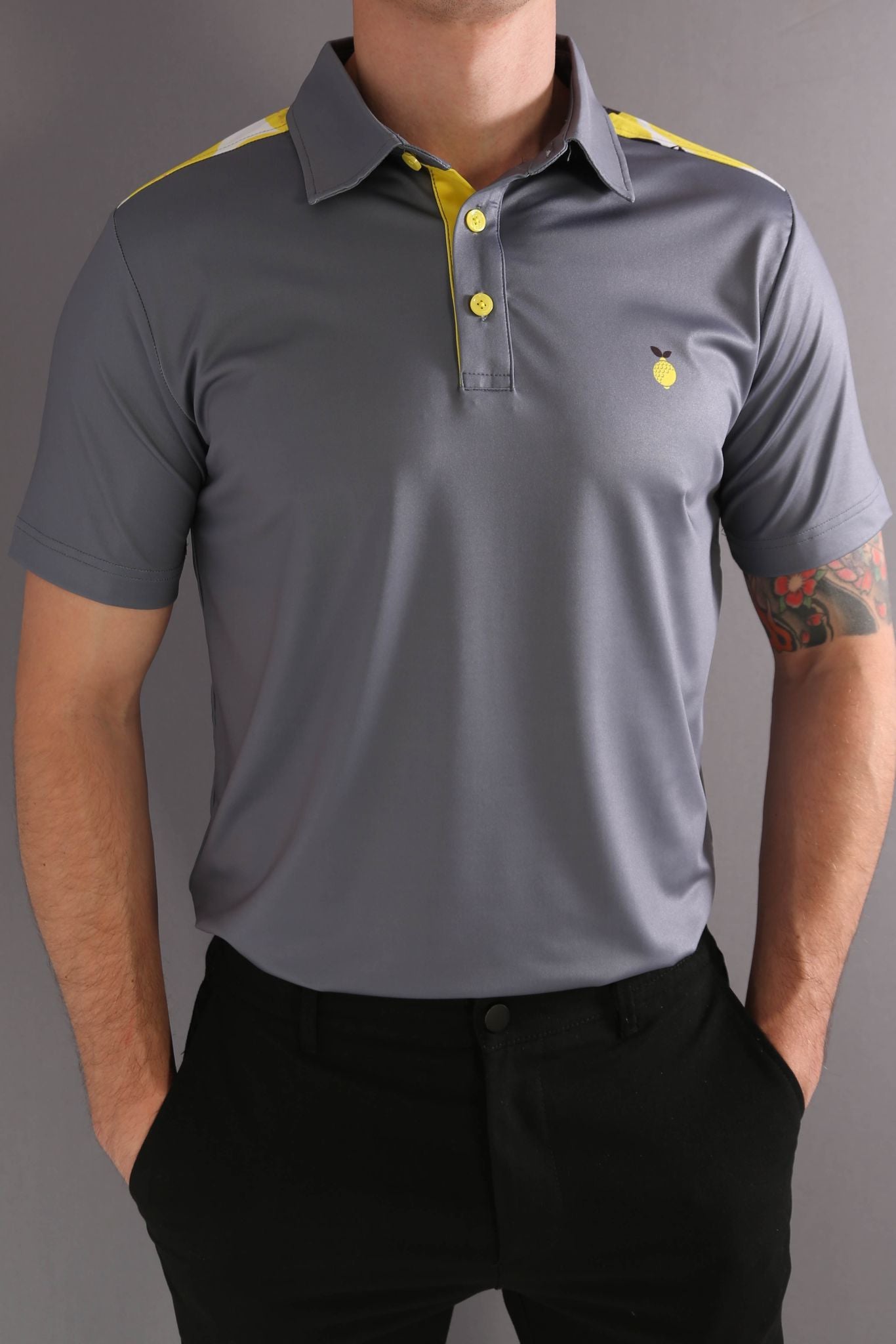 Lemon Print Polo Grey